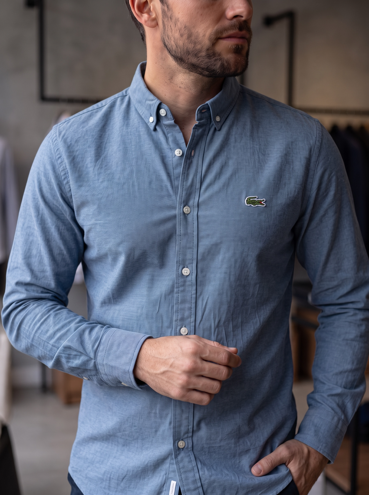 Camisa Lacoste Classic Fit manga larga talla M slim fit sirve para talla S