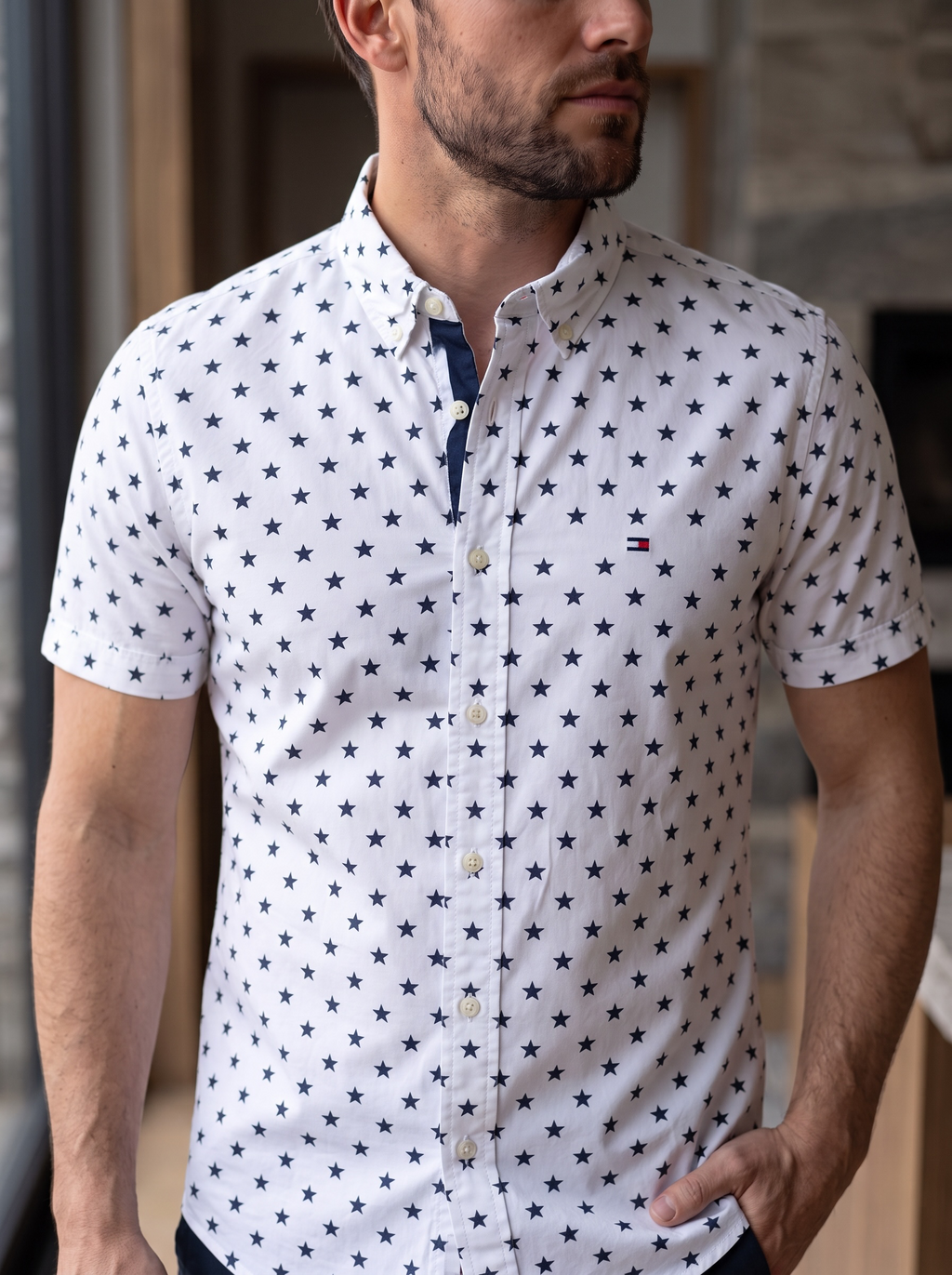 Camisa Tommy Hilfiger Custom Fit manga corta talla L
