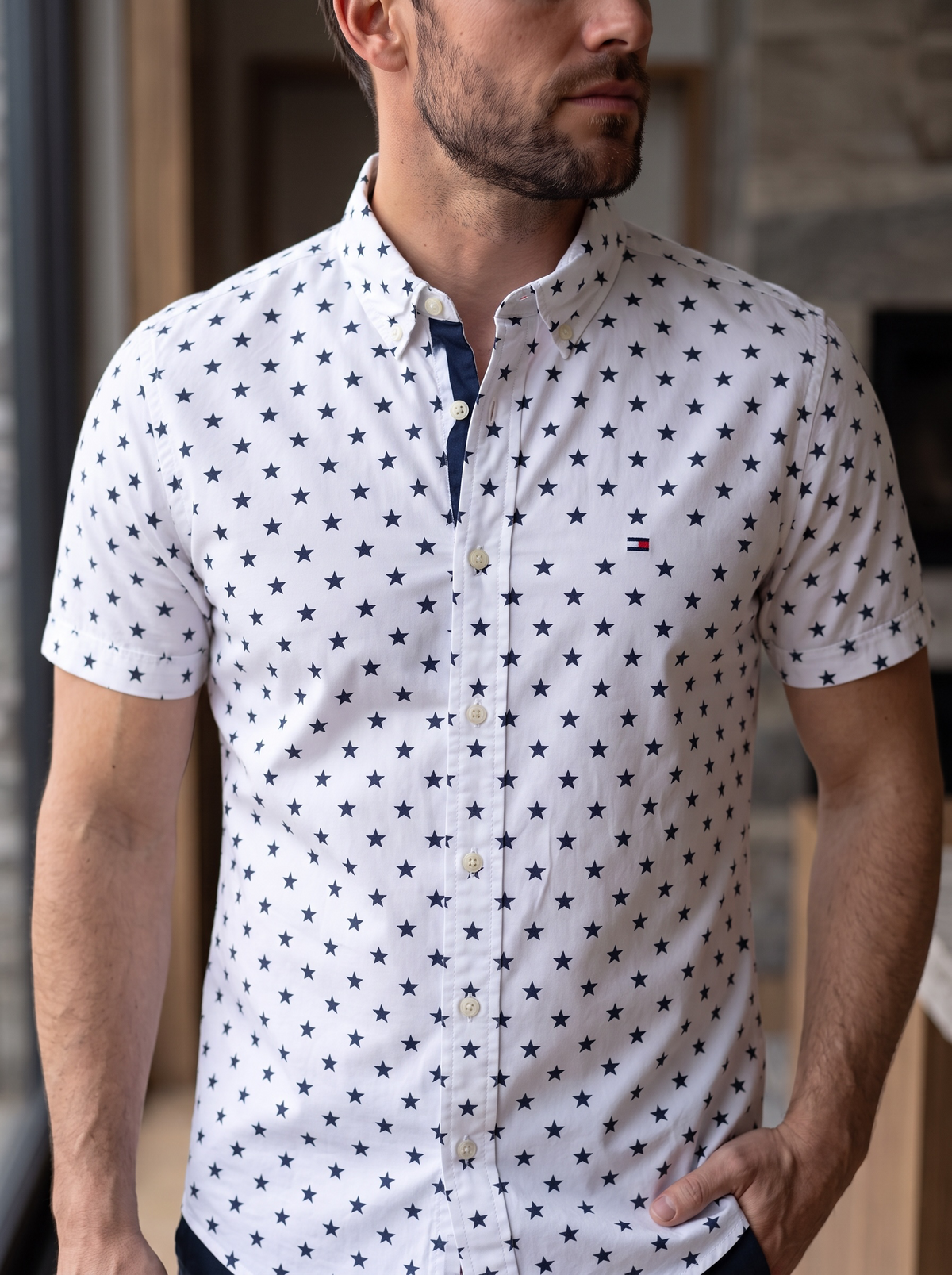 Camisa Tommy Hilfiger Custom Fit manga corta talla L
