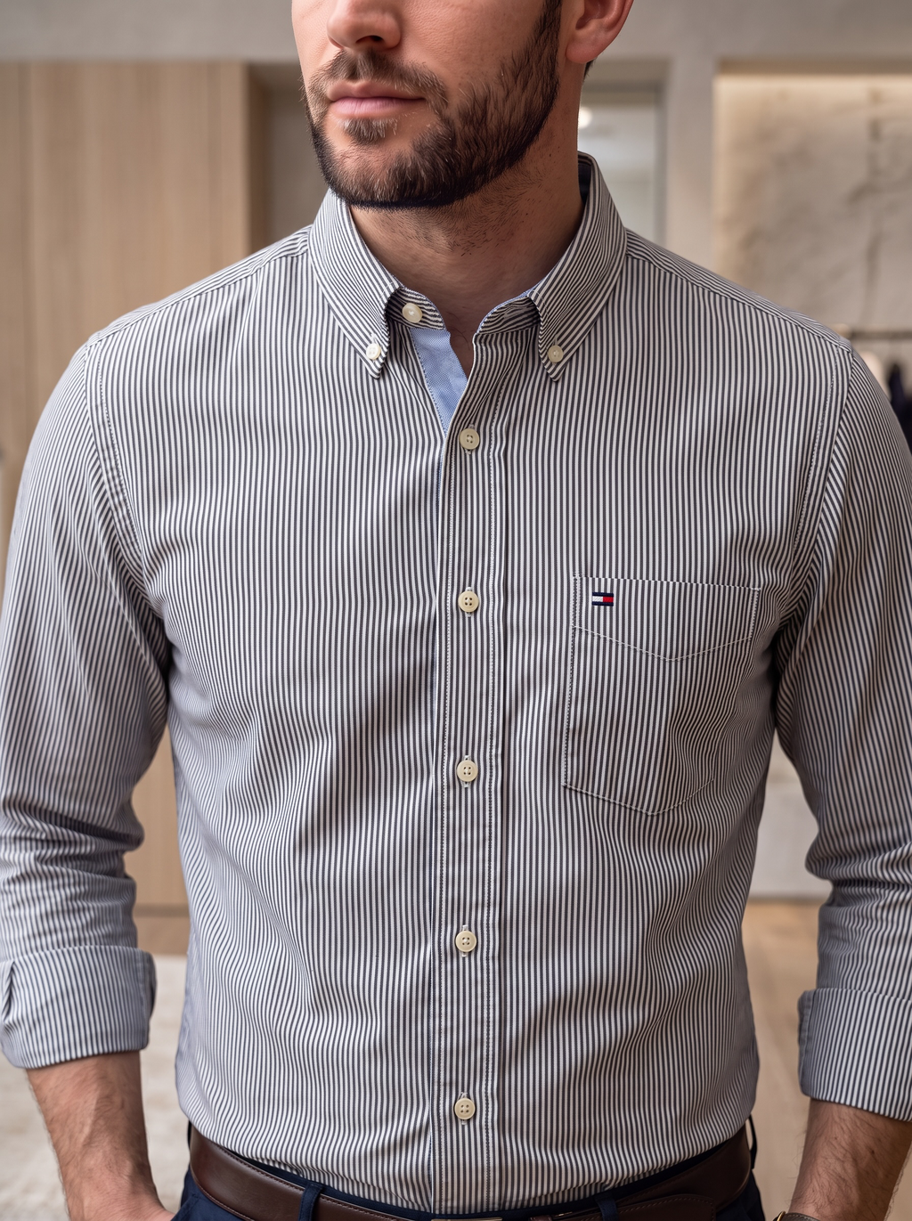 Camisa Tommy Hilfiger Classic Fit manga larga talla S
